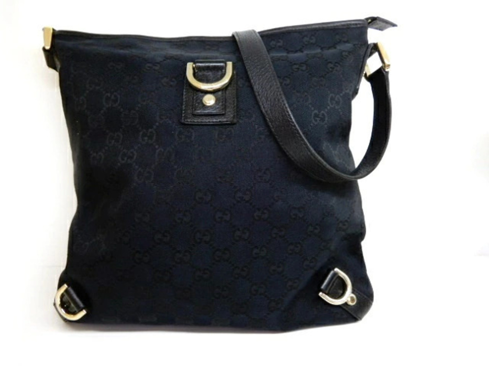 Gucci Shoulder Bag GG Canvas Calfskin Black